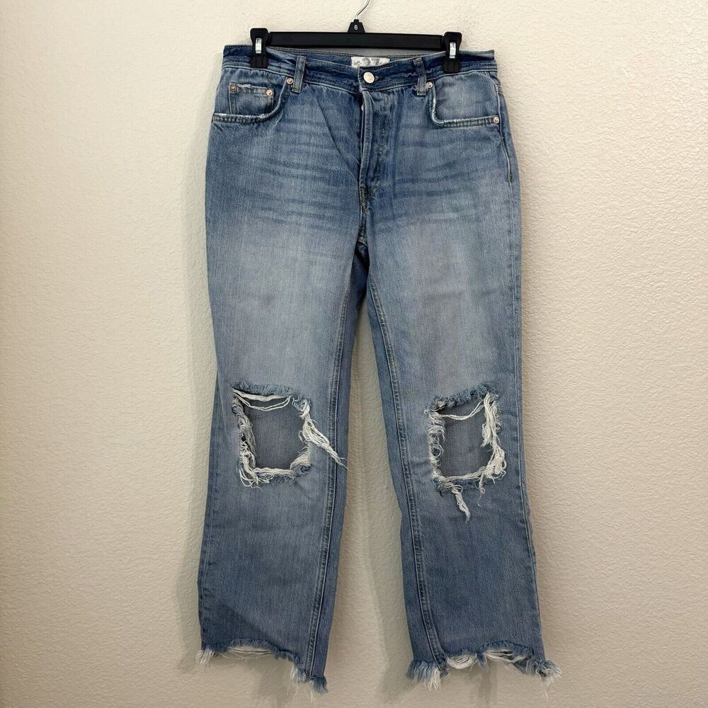 Free People We The Free Maggie Jeans 27 Straight Distressed Busted Knee OB832365